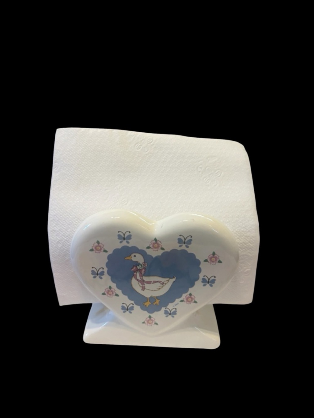 Ribbon Geese Heart-Shaped White Ceramic Decorative Napkin holder So cute! - Picture 2 of 4